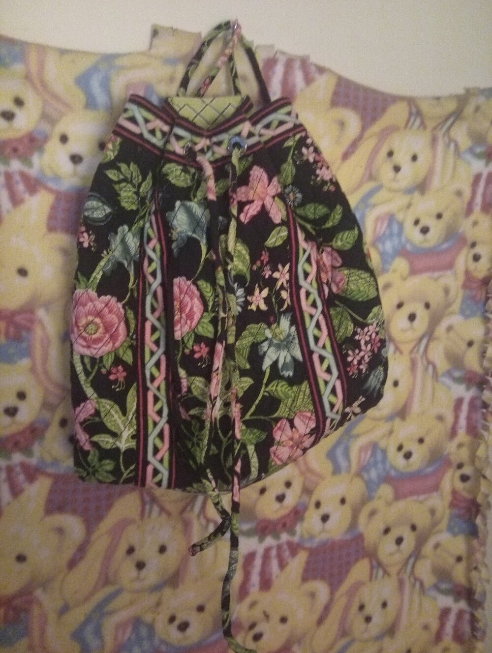💐 Vera Bradley Retired Quilted Botanica Drawstring Backpack Floral w/ Pockets